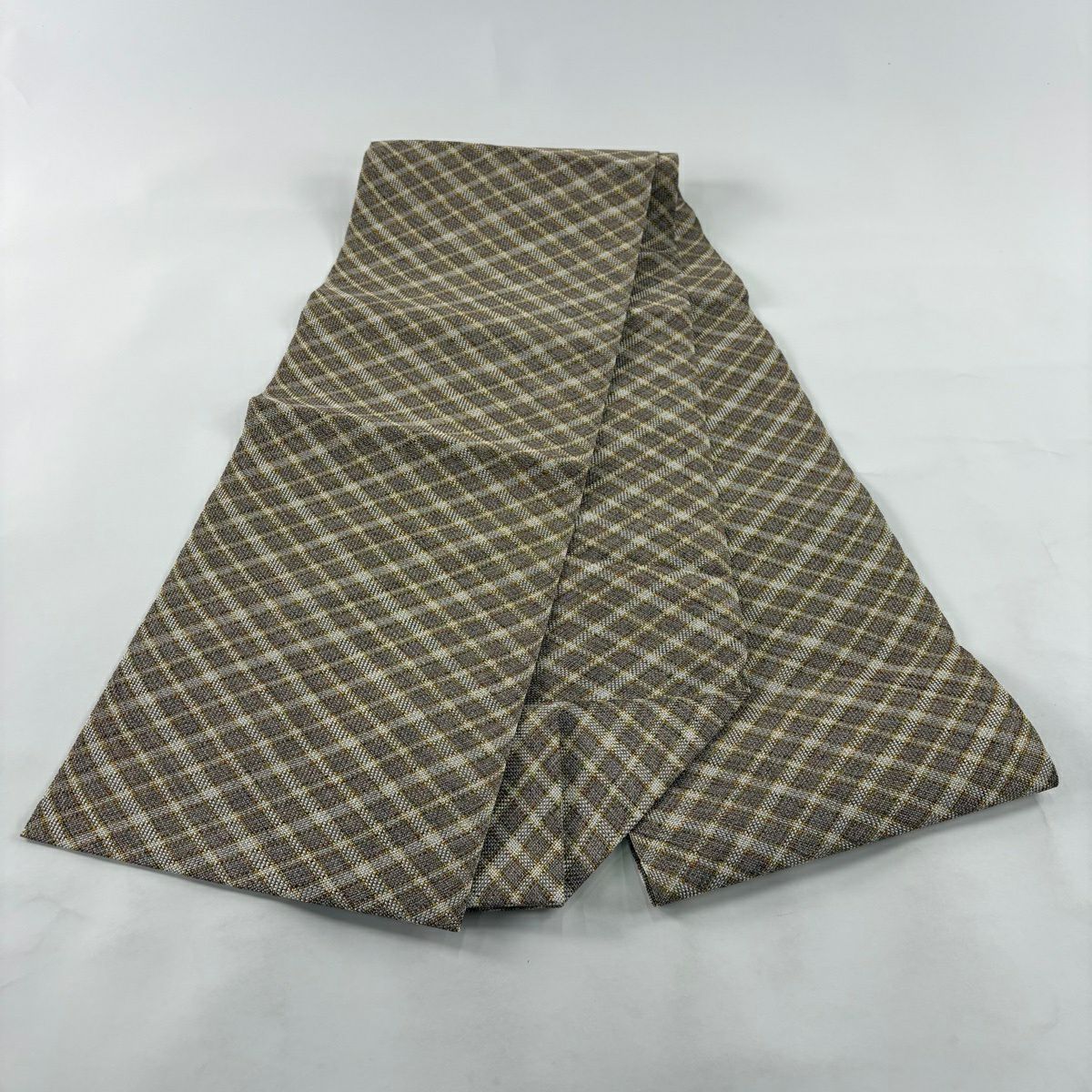 【美品】名古屋帶 優品級 八寸名古屋帶 松樹葉仕立 雜格紋 金絲 淺茶 純蠶絲