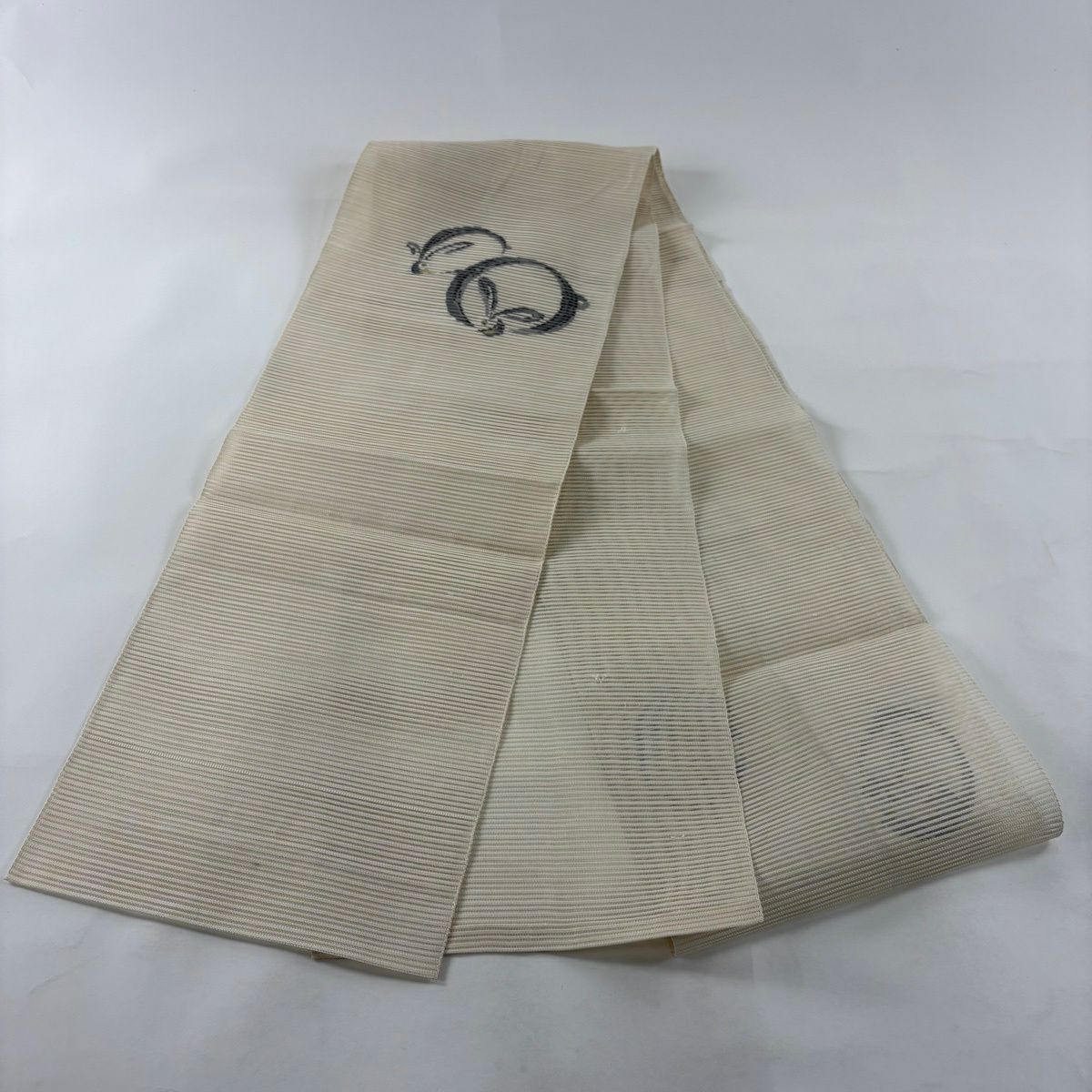 名古屋帶 秀品級 夏帶 絽 八寸名古屋帶 兔子 金絲 奶油色 純蠶絲