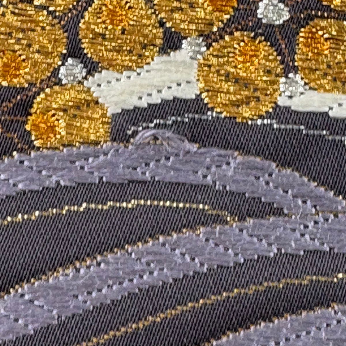 【美品】 袋帶 秀品級 振袖禮服禮服用 梅花 波 金金箔 唐織 焦茶 六通 純蠶絲