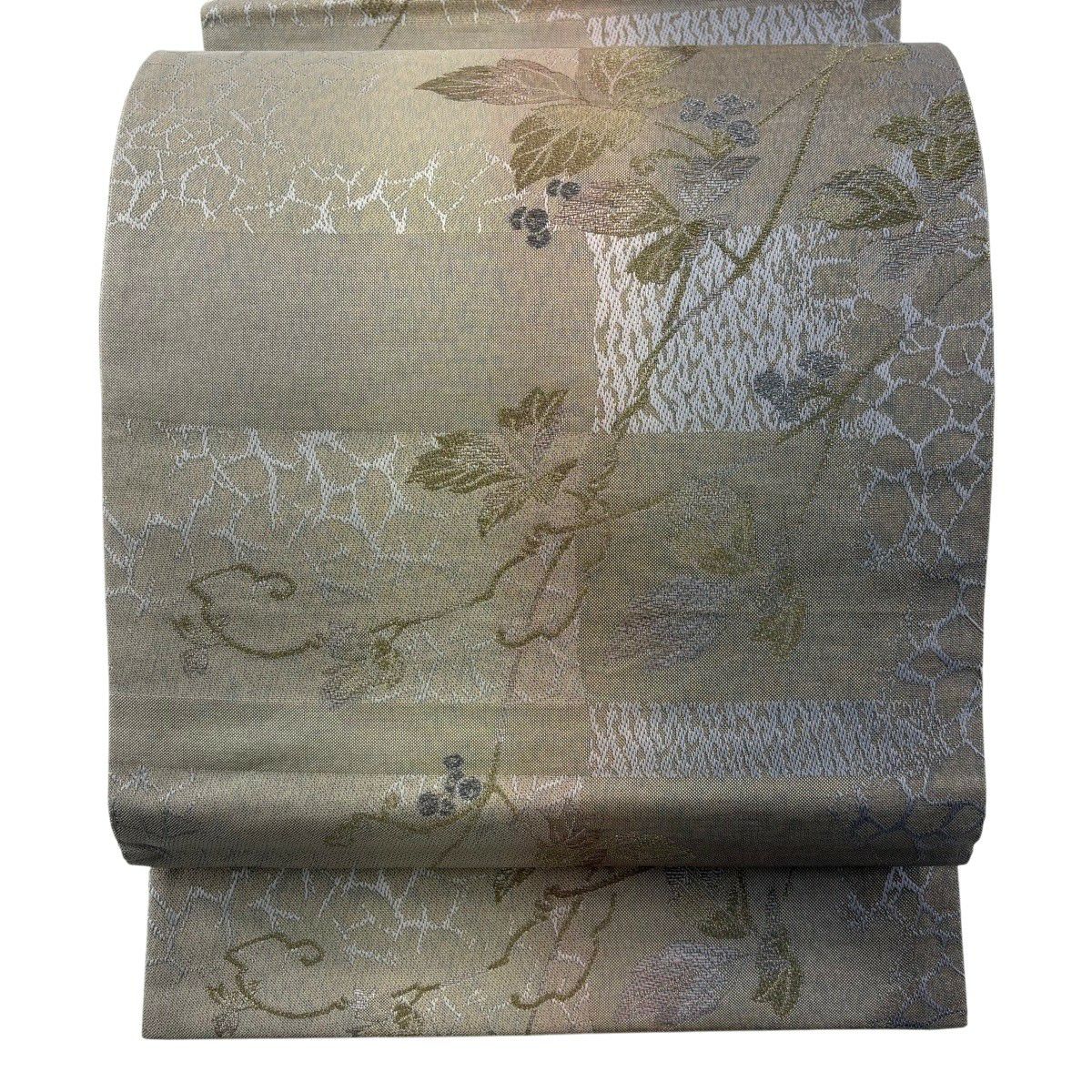 【美品】 袋帶 秀品級 葉與果 金絲 拉麵絲 淺茶 深色 六通 純蠶絲
