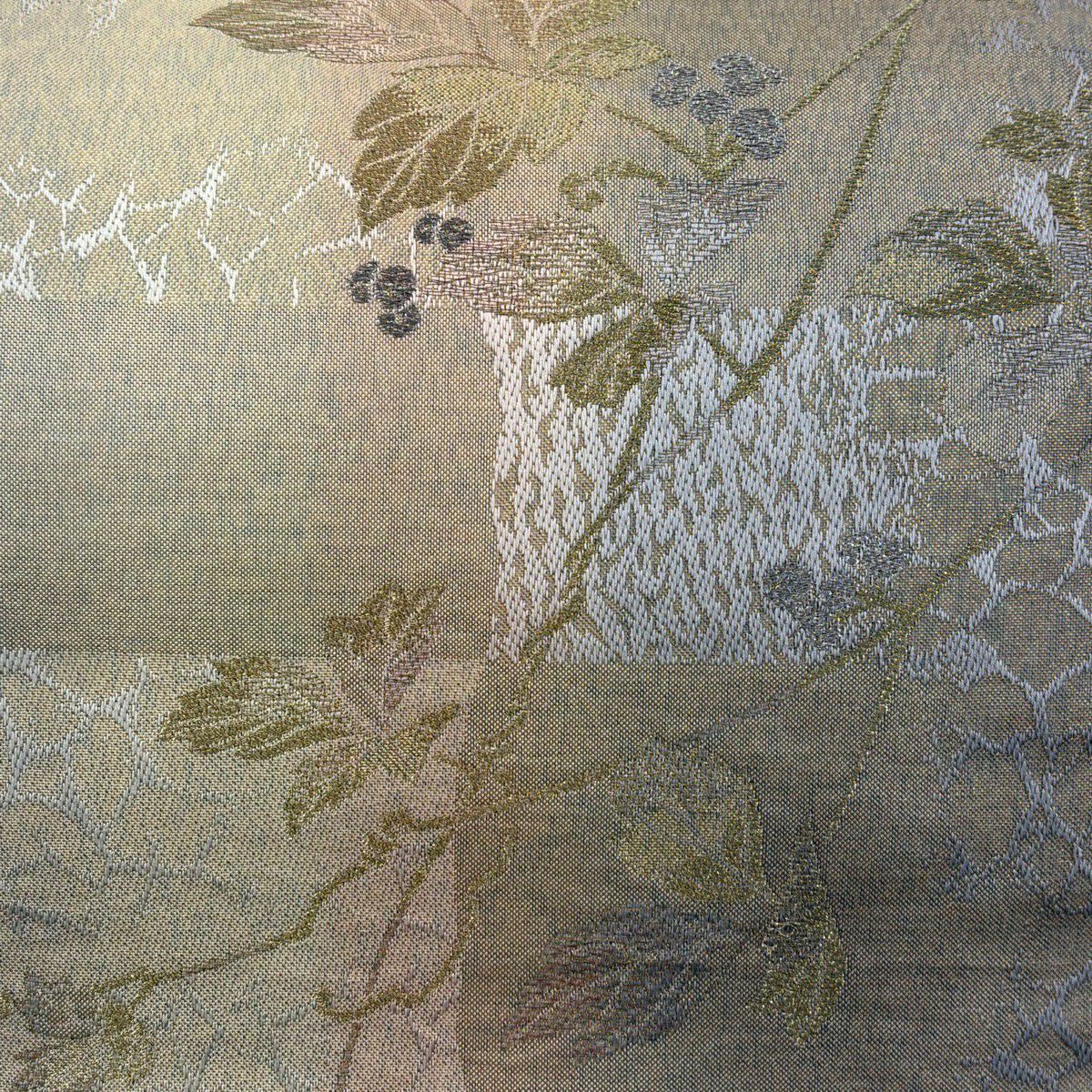 【美品】 袋帶 秀品級 葉與果 金絲 拉麵絲 淺茶 深色 六通 純蠶絲