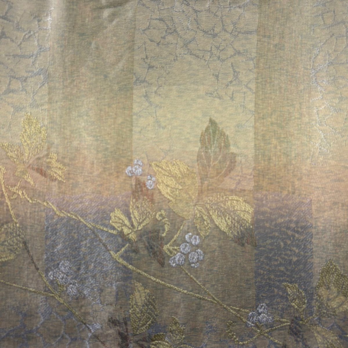 【美品】 袋帶 秀品級 葉與果 金絲 拉麵絲 淺茶 深色 六通 純蠶絲