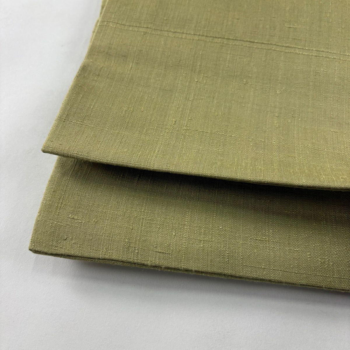 【美品】 袋帶 秀品級 紬織織 向鳥 草花紋刺繡 抹茶 深綠 大鼓圖案 純蠶絲