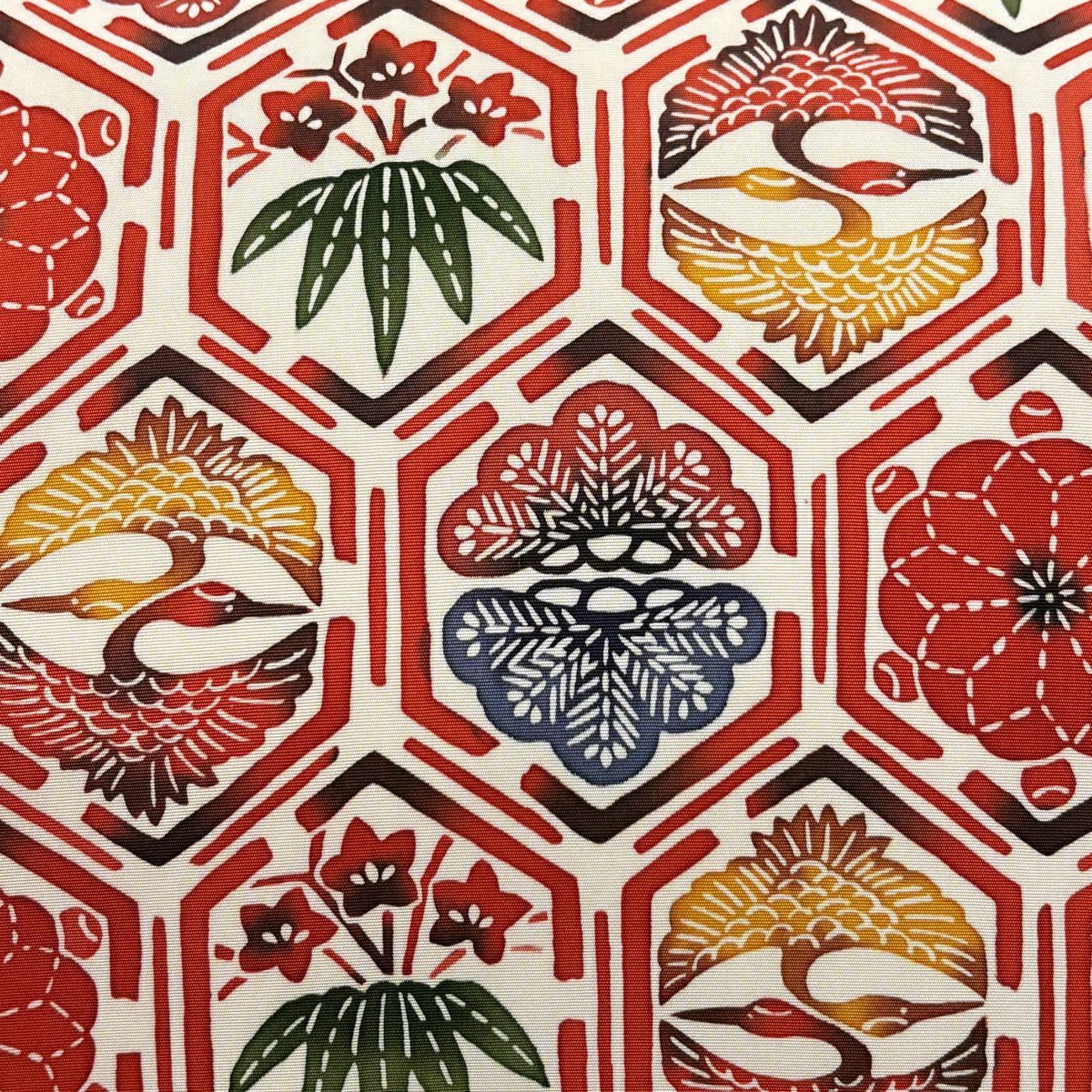 【美品】名古屋帶 秀品級 向仙鶴 松樹竹子梅花 奶油色 純蠶絲