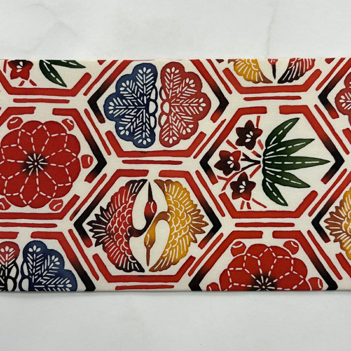 【美品】名古屋帶 秀品級 向仙鶴 松樹竹子梅花 奶油色 純蠶絲