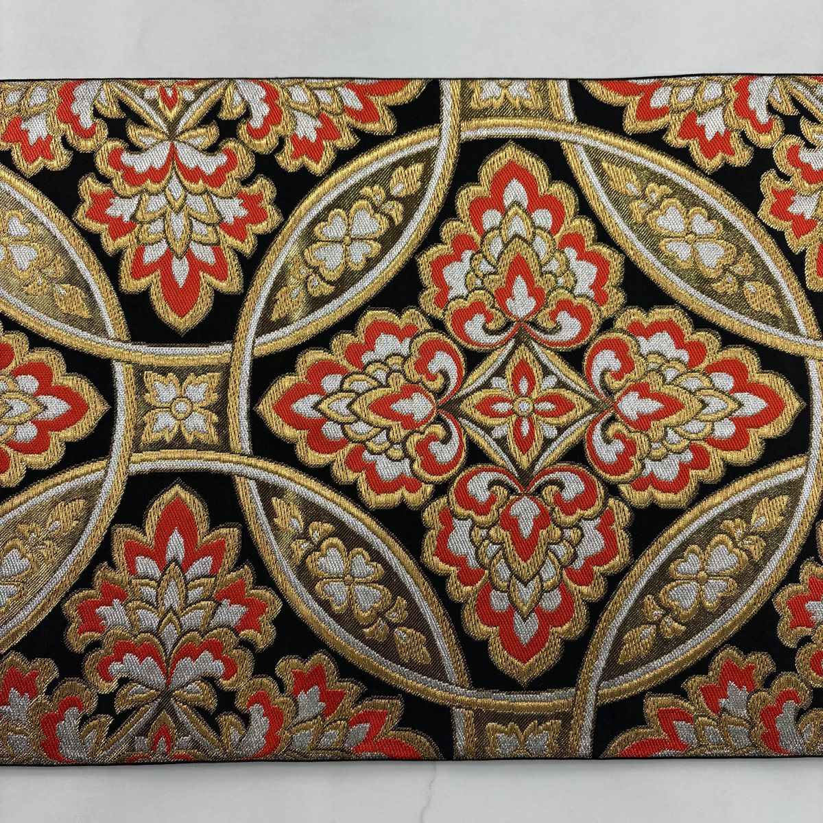 【美品】 袋帶 秀品級 川島織物 附有落款 關西仕立 振袖禮服適用 七寶 華紋 金銀彩 金金箔 黑 六通 純蠶絲