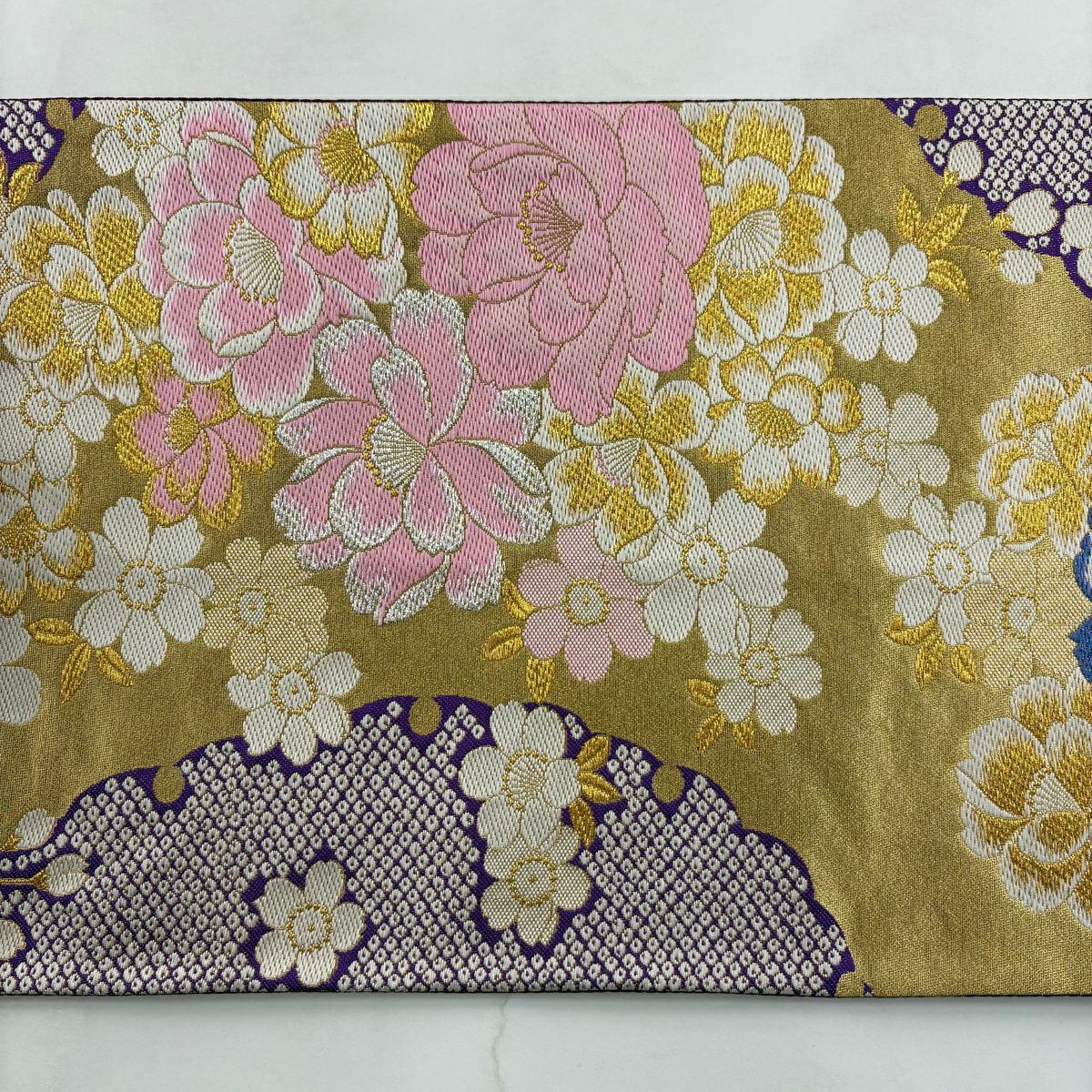 袋帶 秀品級 花 雪輪 金銀絲 金金箔 金色 六通 純蠶絲