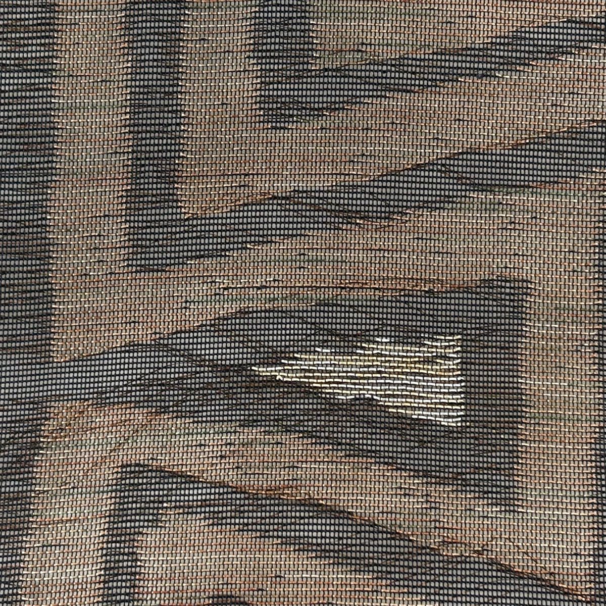 【美品】名古屋帶 秀品級 幾何圖案 金金箔 黑灰 純蠶絲
