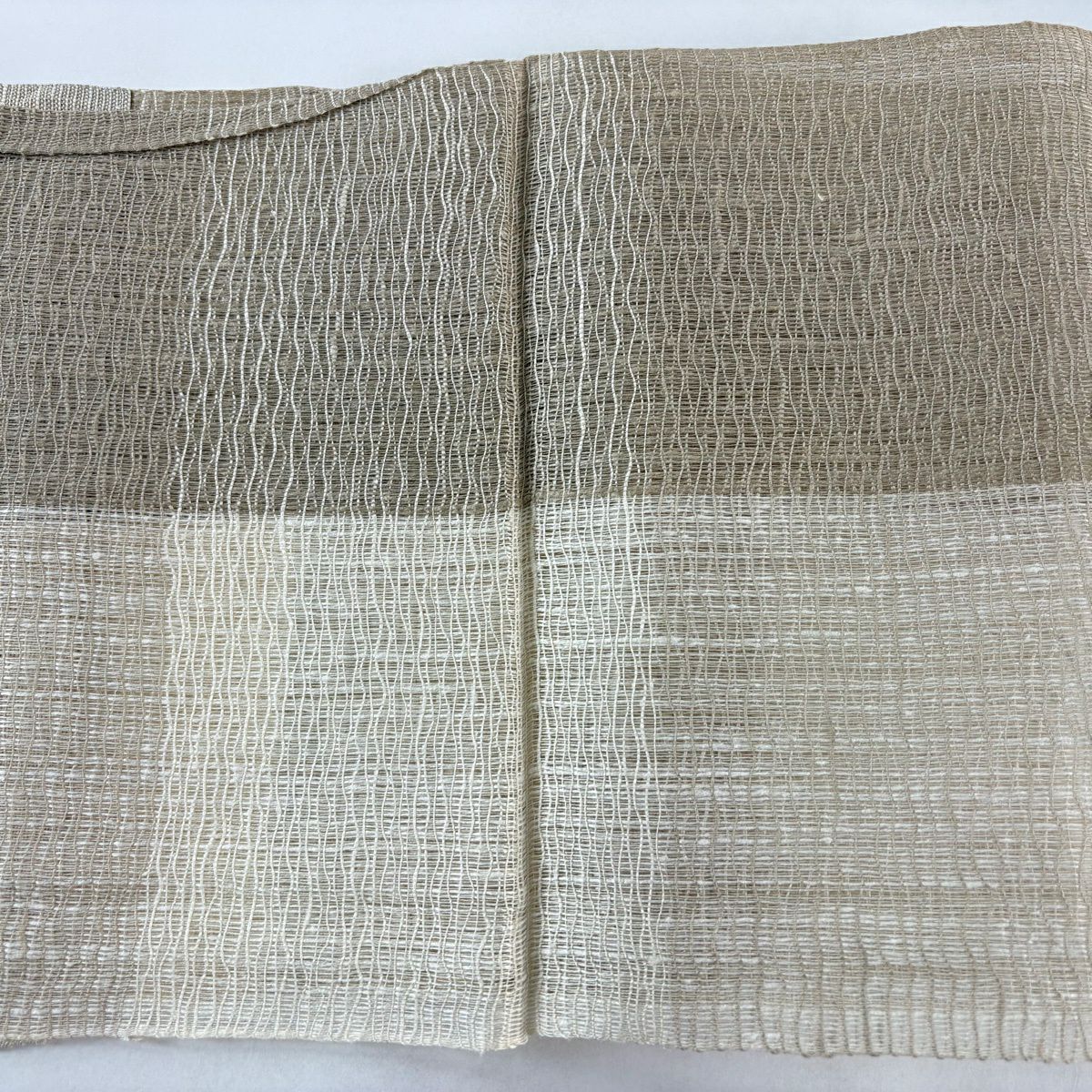 名古屋帶 秀品級 八寸名古屋帶 松樹葉仕立 雙層仕立 夏帶 縞 灰茶 純蠶絲