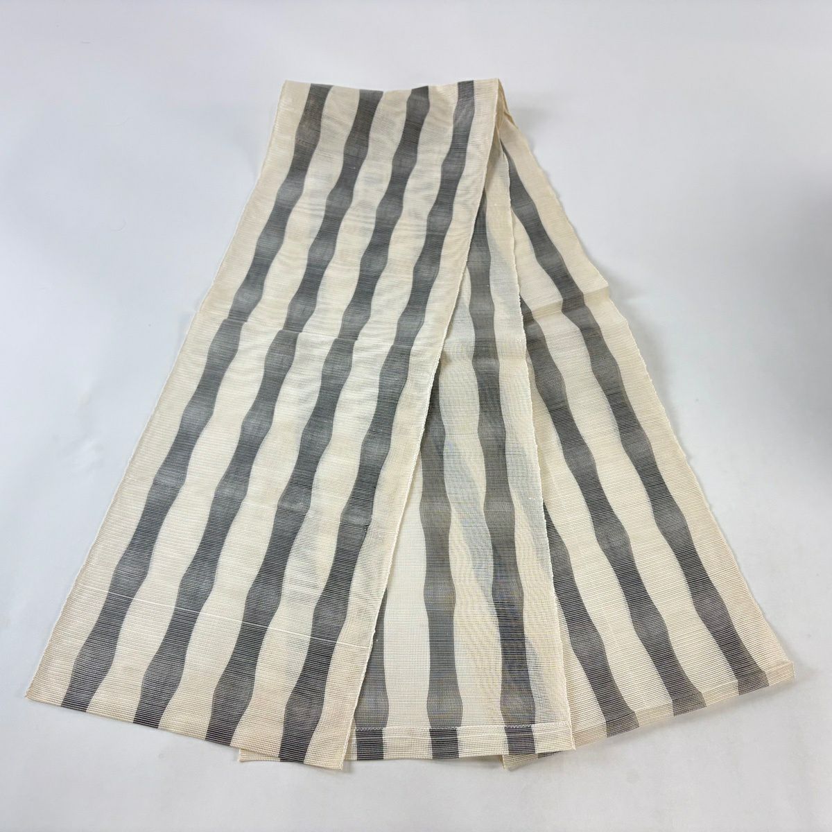 名古屋帶 秀品級 八寸名古屋帶 夏帶 斜條紋 米色 純蠶絲