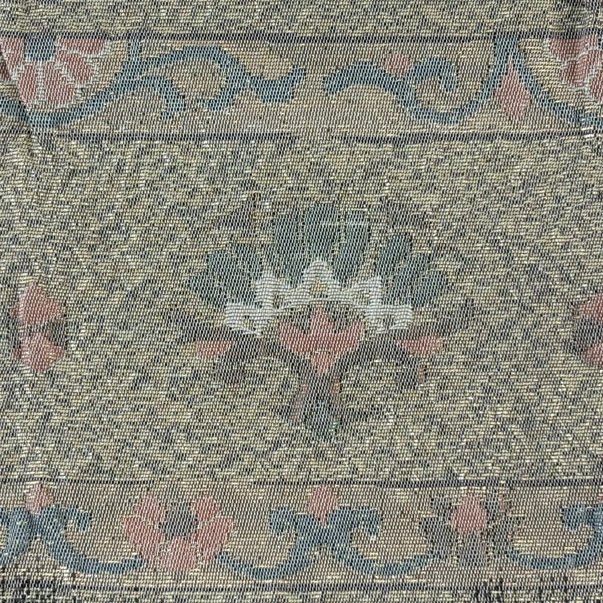 【美品】 袋帶 秀品級 船 草花紋 金金箔 米色 六通 純蠶絲