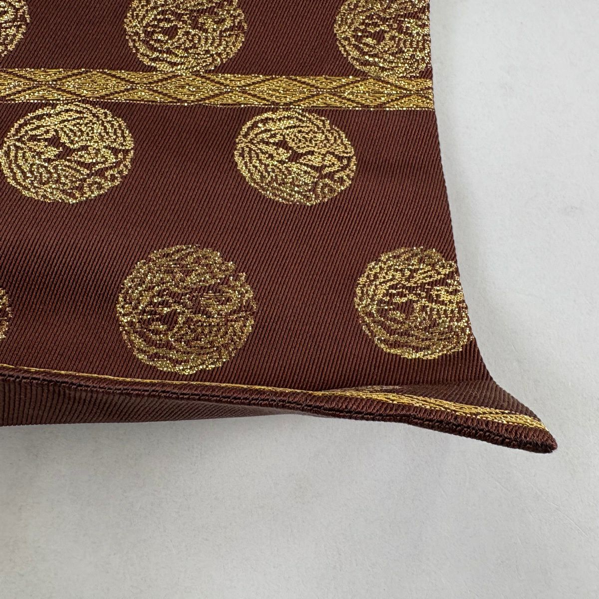 【美品】 袋帶 秀品級 關西仕立 鳥 圓文 金金箔 茶 全通 純蠶絲