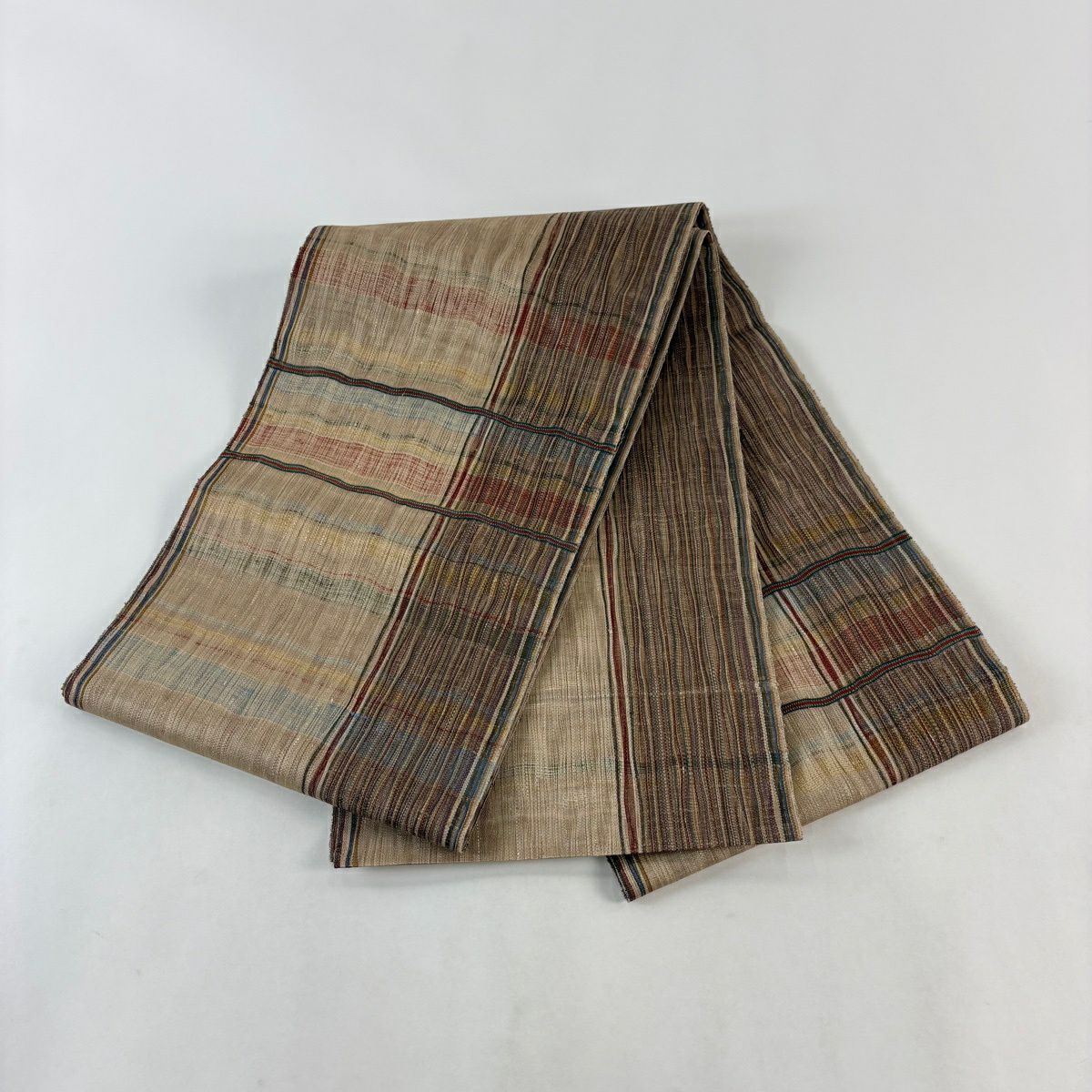 【美品】 袋帶 秀品級 よろけ縞 金糸 薄茶 お太鼓柄 純蠶絲