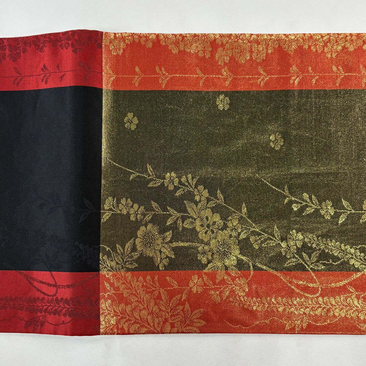【美品】 袋帶 秀品級 華紋 流水 金金箔 金絲 金色 全通 純蠶絲