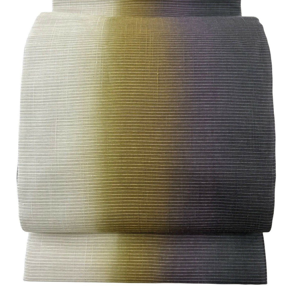 【美品】 袋帶 秀品級 大和 縞 山吹茶 純蠶絲