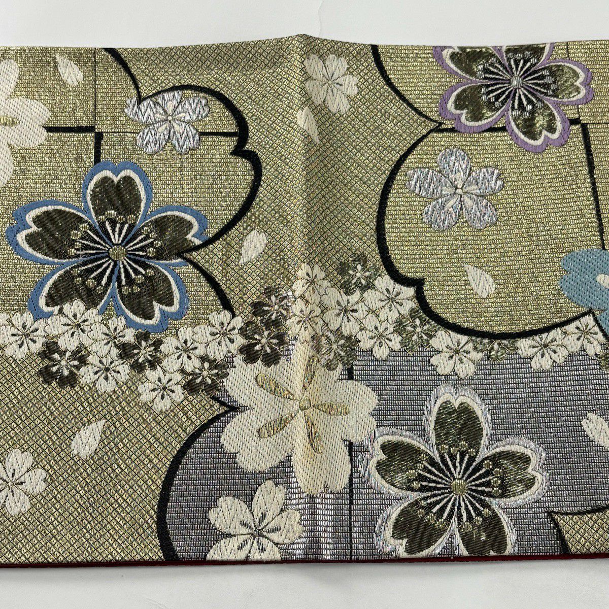 袋帶 優品級 振袖禮服禮服用 櫻花 櫻花花瓣 金銀線 金金箔 金色 六通 純蠶絲