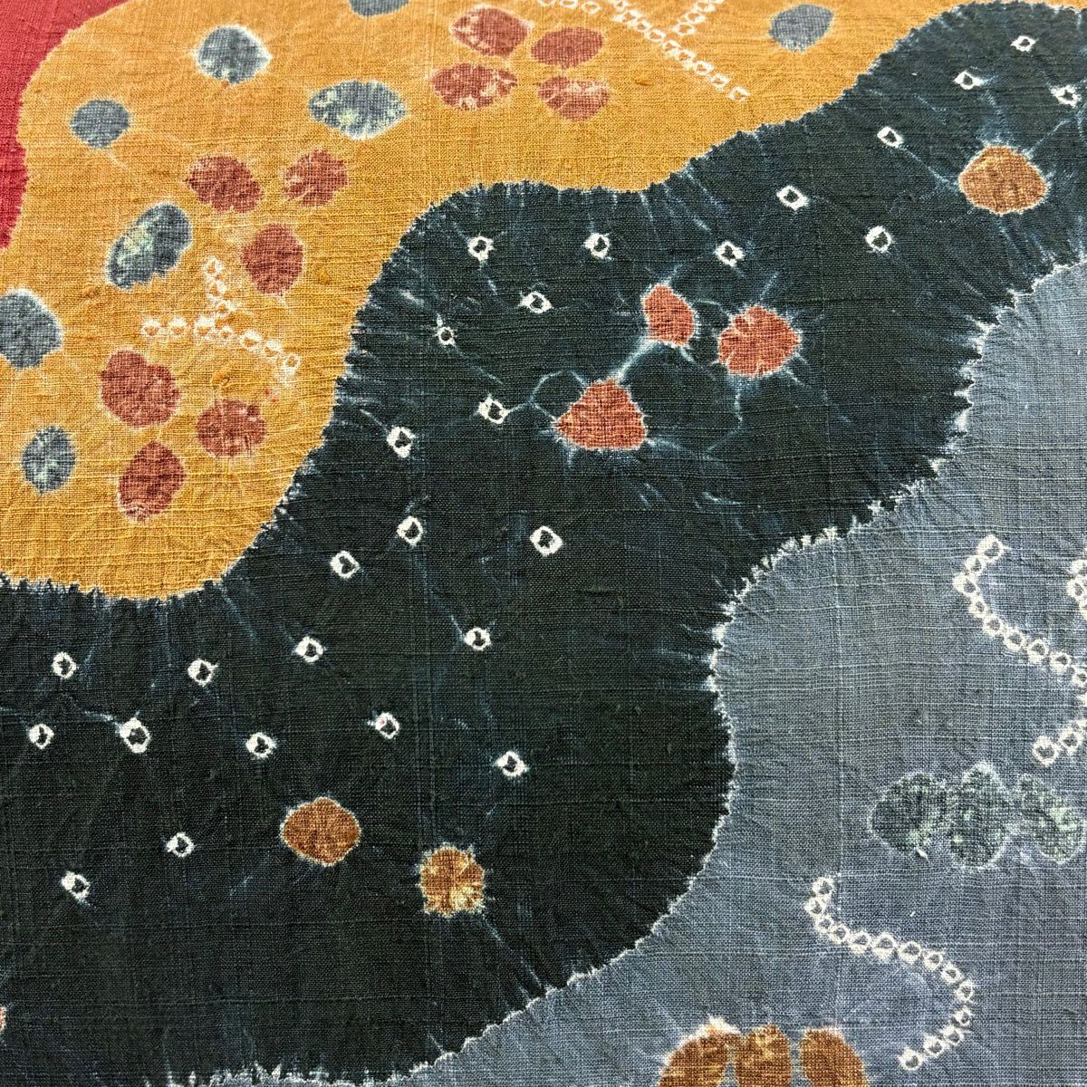 【美品】名古屋帶 秀品級 紬織織 幾何學 絞染 紅 純蠶絲