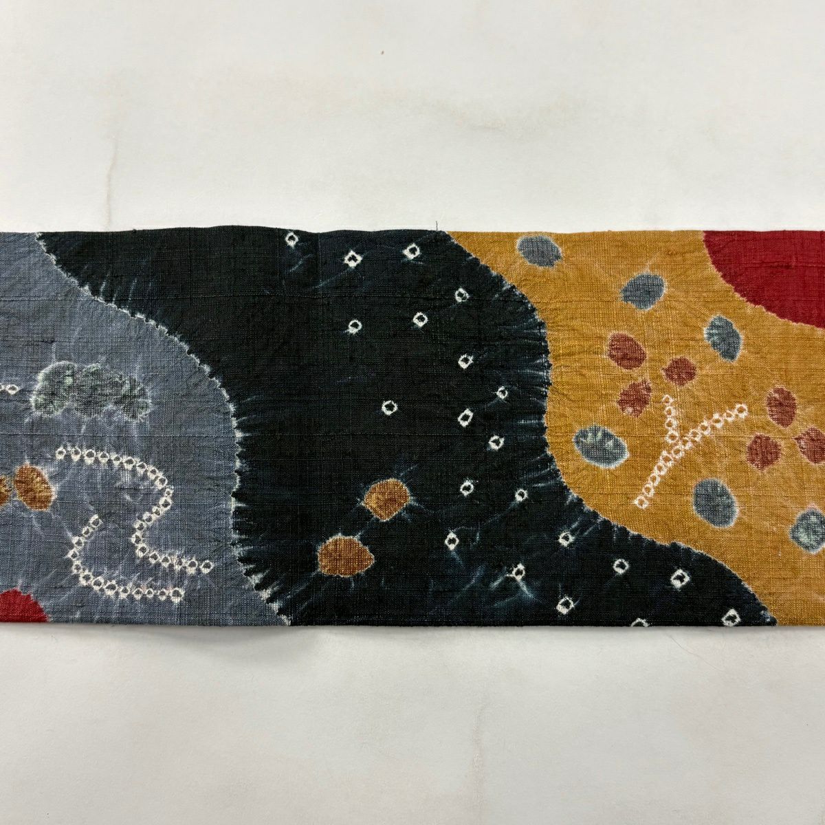 【美品】名古屋帶 秀品級 紬織織 幾何學 絞染 紅 純蠶絲
