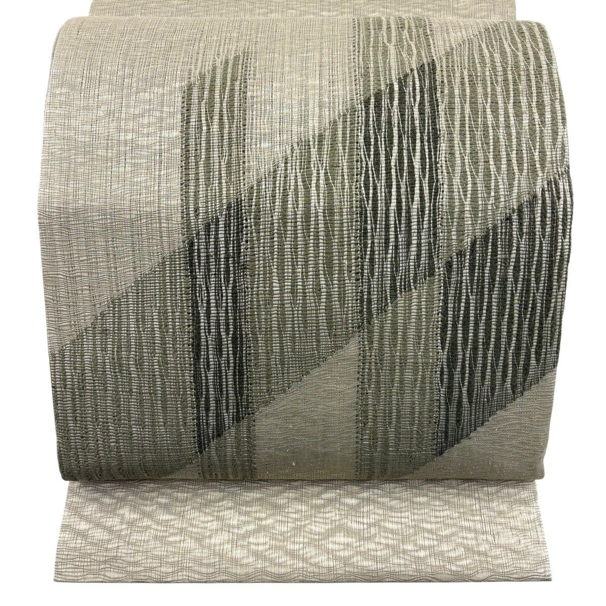 【美品】 袋帶 秀品級 夏帶 抹茶染 幾何學 抹茶 金銀彩 正蠶絲