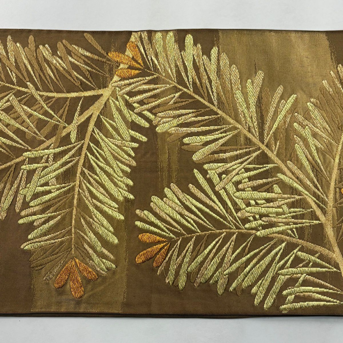 袋帶 秀品級 川島織物 落款あり 若松樹 金絲 金金箔 茶 六通 純蠶絲