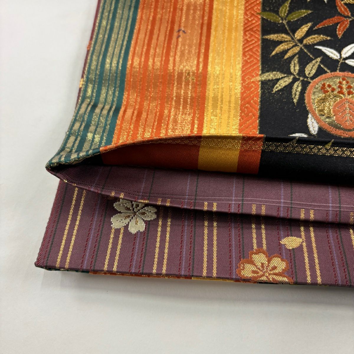 【美品】 袋帶 秀品級 桐 鳳凰 金糸 金金箔 黑 全通 純蠶絲
