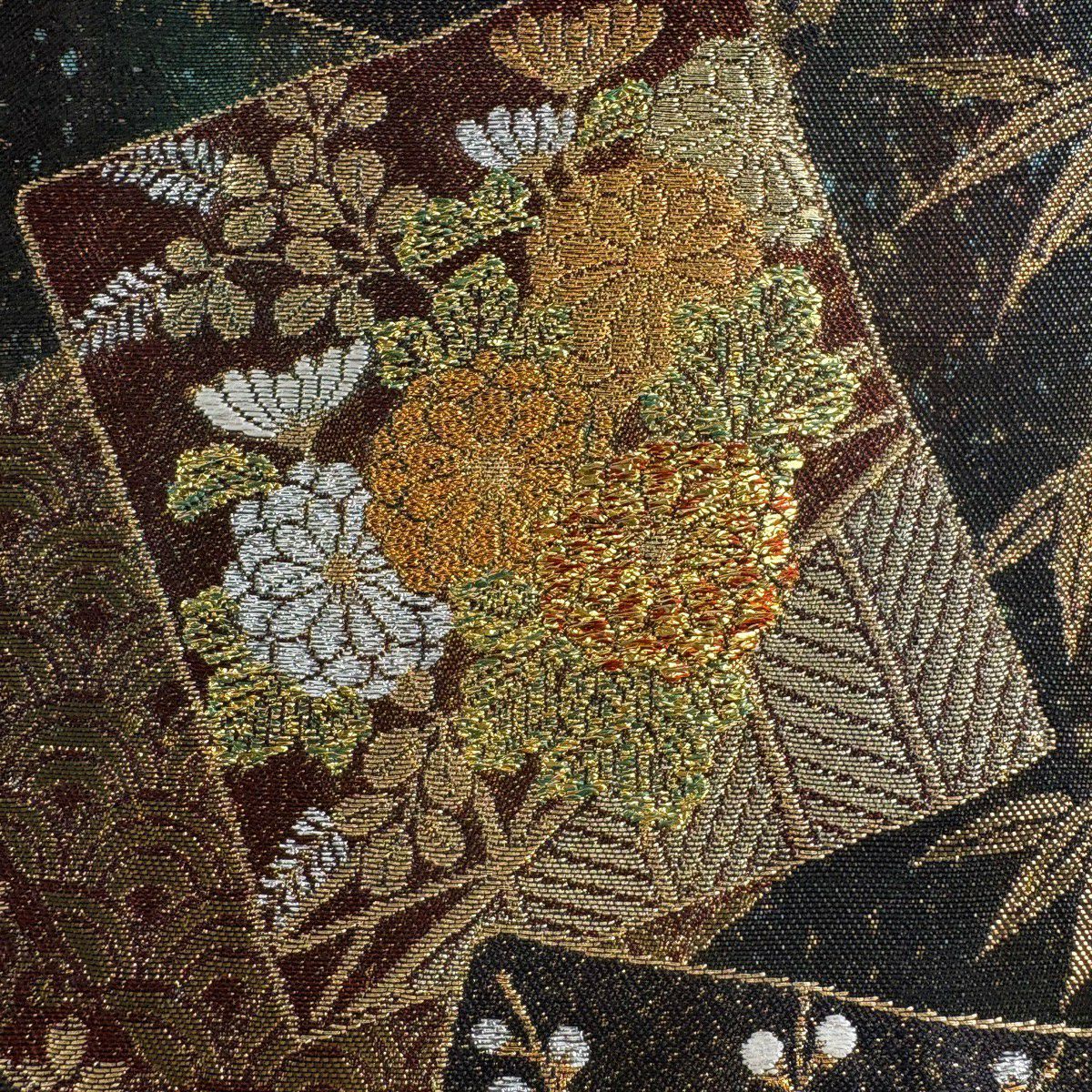 袋帶 秀品級 松樹竹子梅花 色紙 金絲 金金箔 黑 六通 純蠶絲