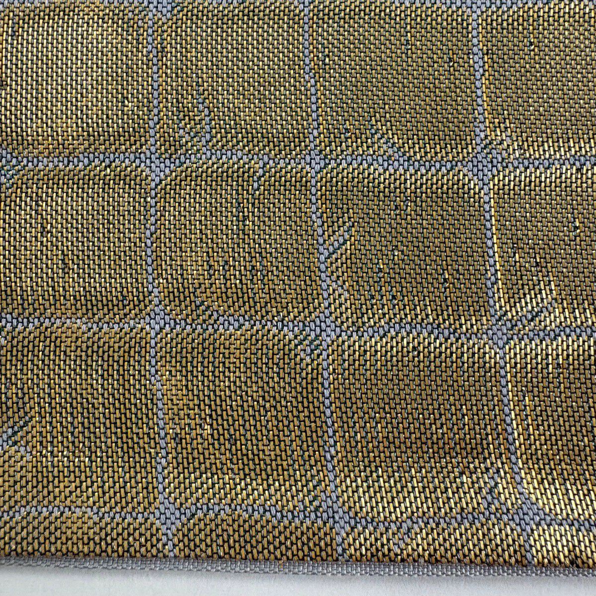 【美品】 袋帶 秀品級 草花紋 雪輪 金糸 金金箔 青灰 深藍色 六通 純蠶絲