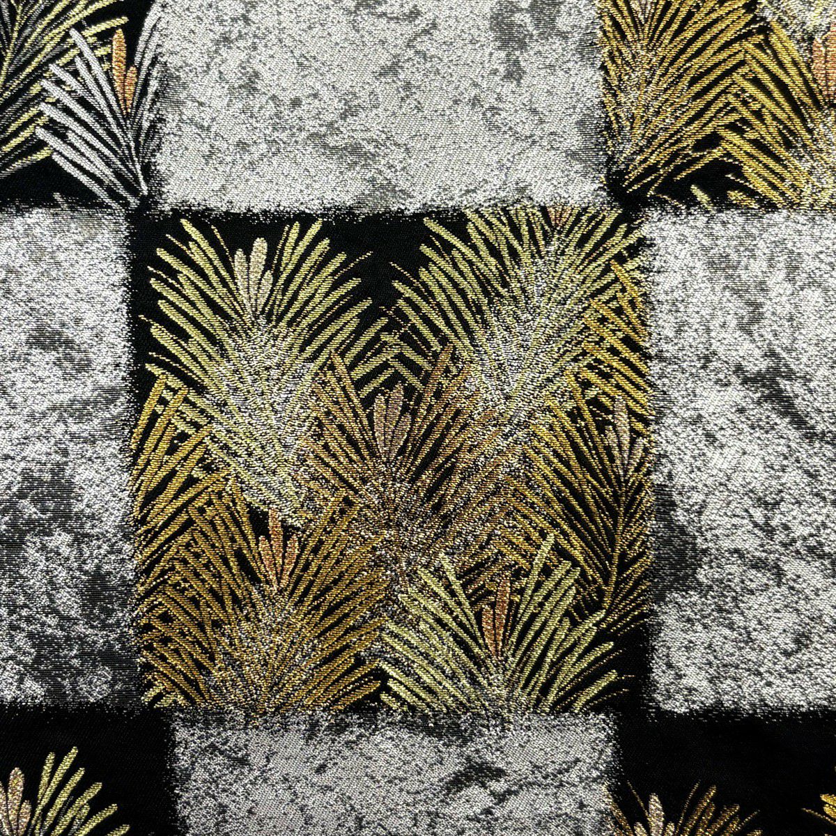 【美品】 袋帶 秀品級 松樹 市松樹 金銀絲 金金箔 黑 六通 純蠶絲