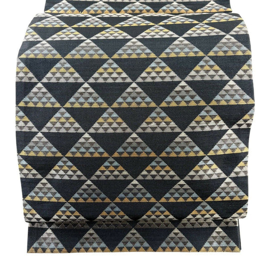 【美品】 袋帶 名古屋帶 秀品級 鱗 金金箔 黑 純蠶絲