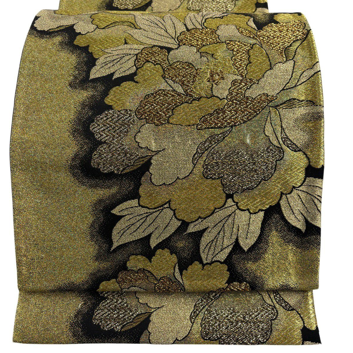 【美品】 袋帶 秀品級 振袖禮服禮服用 牡丹 金絲 金金箔 金 六通 純蠶絲