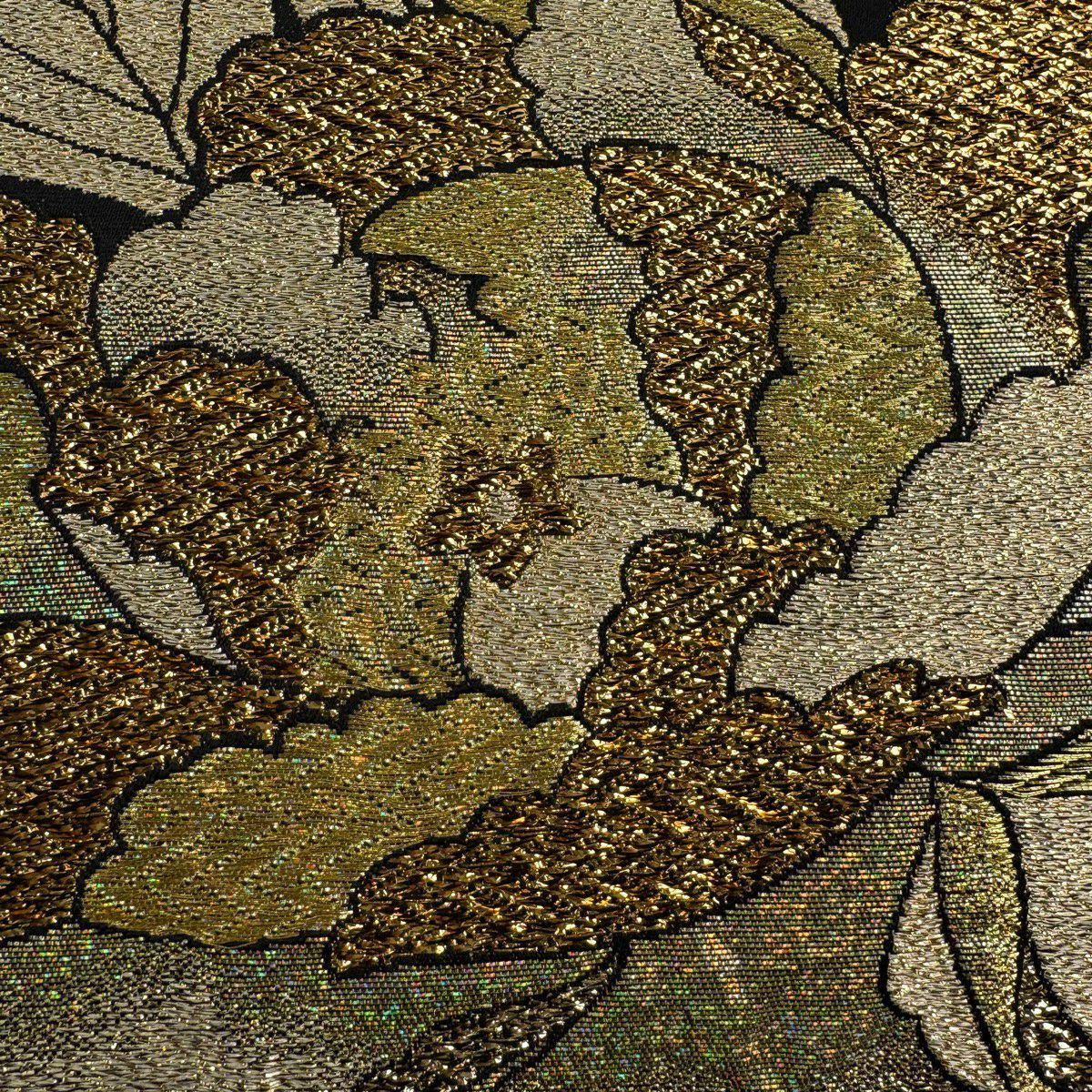 【美品】 袋帶 秀品級 振袖禮服禮服用 牡丹 金絲 金金箔 金 六通 純蠶絲