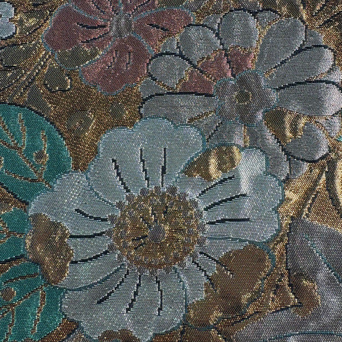 【美品】 袋帶 優品級 辻花染圖案 金金箔 銀線 金 六通 純蠶絲