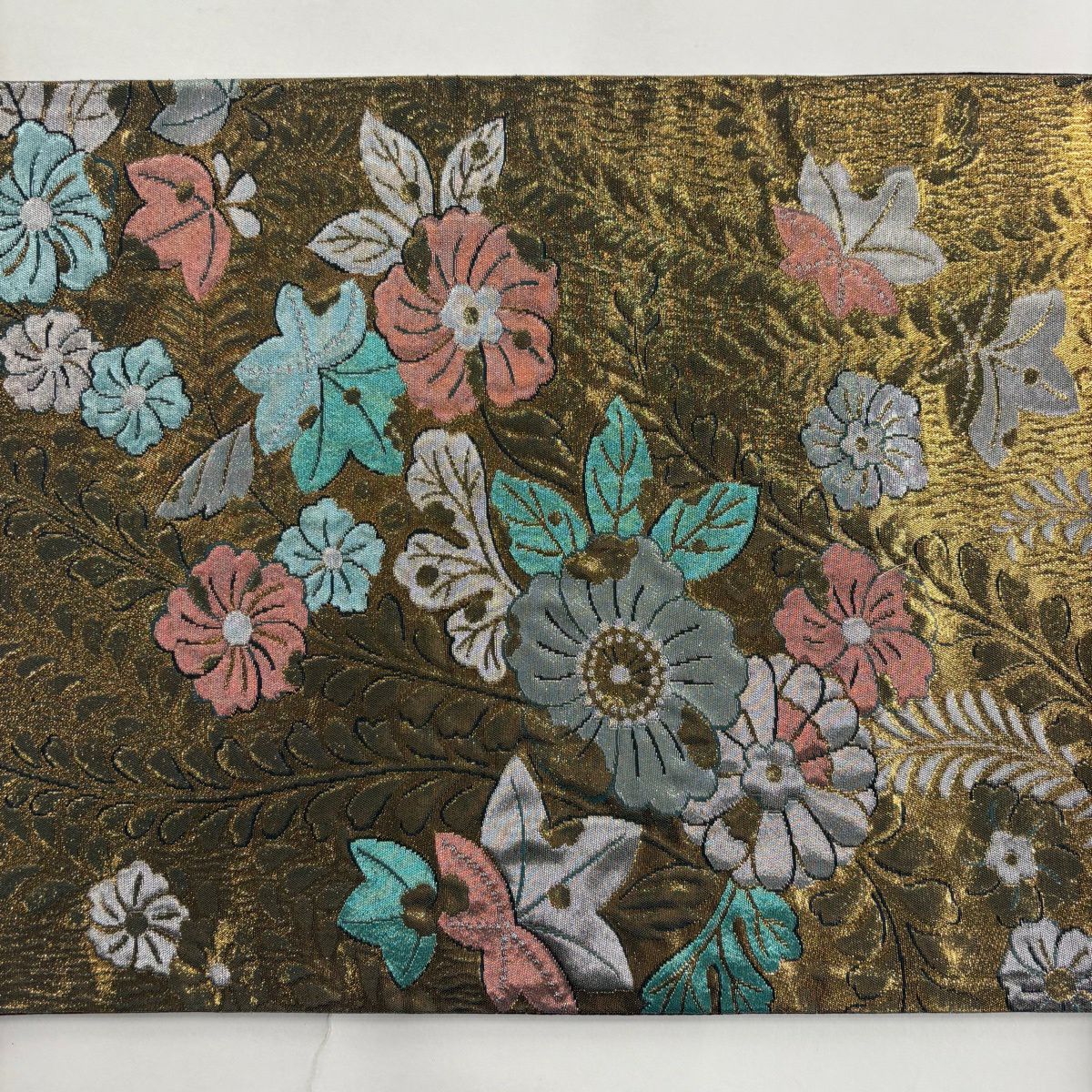 【美品】 袋帶 優品級 辻花染圖案 金金箔 銀線 金 六通 純蠶絲