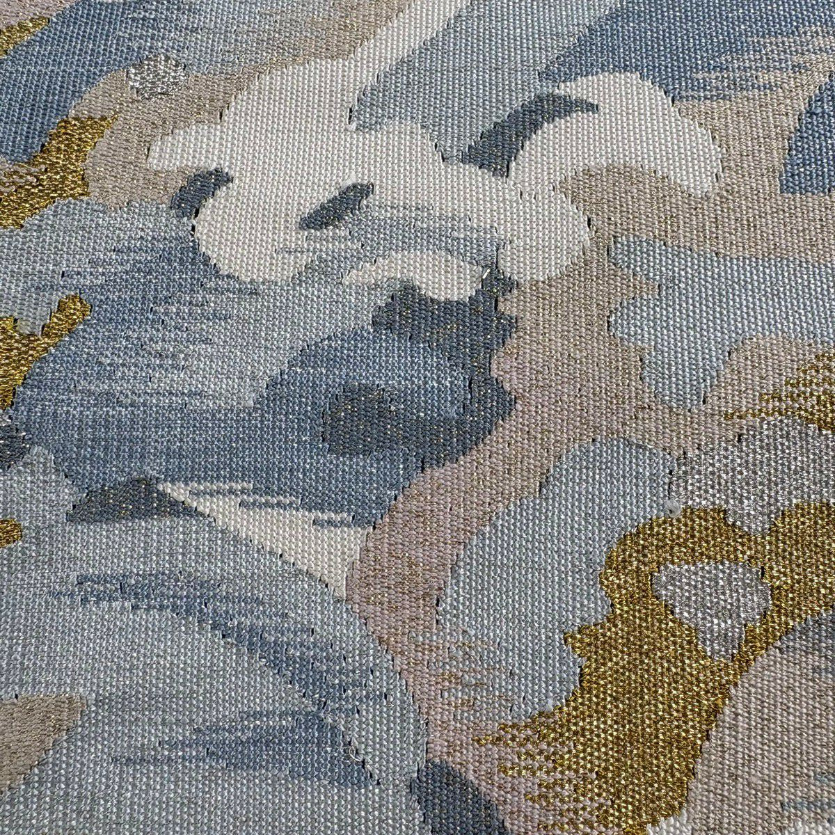 【美品】 名古屋帶 秀品級 八寸名古屋帶 松樹葉仕立 雲波 金絲 灰色 純蠶絲