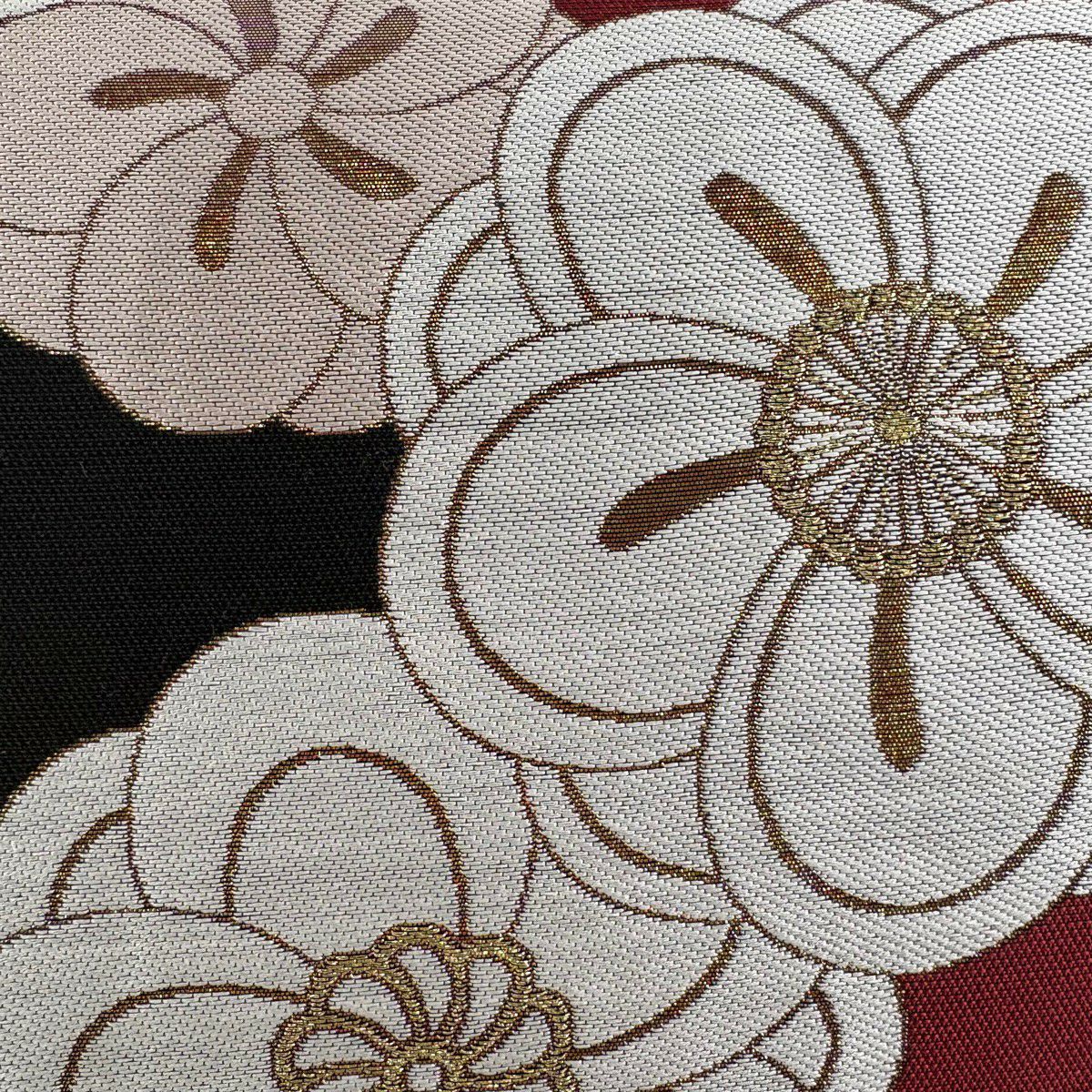 袋帶 秀品級 梅花 金絲 金金箔 紅 六通 純蠶絲