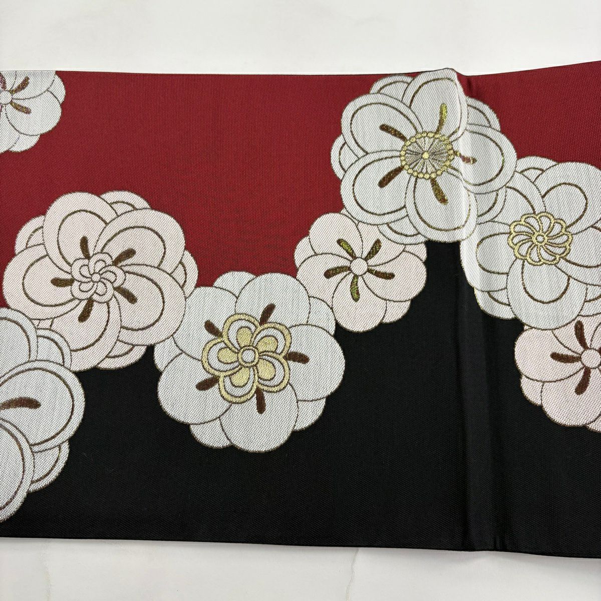 袋帶 秀品級 梅花 金絲 金金箔 紅 六通 純蠶絲