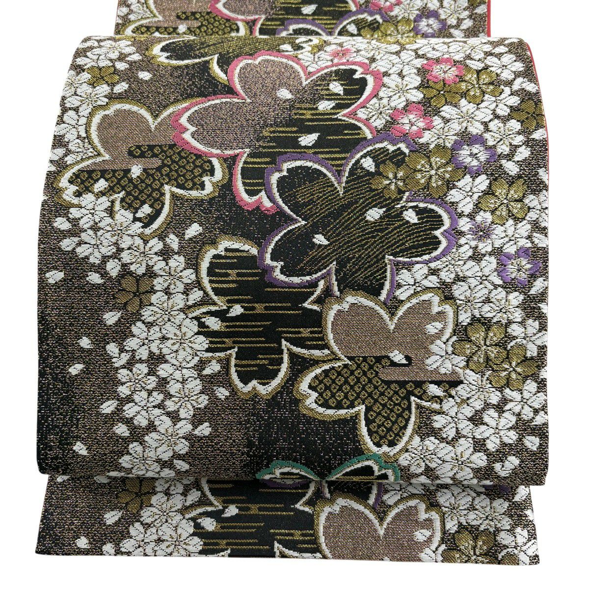 【美品】 袋帶 秀品級 櫻花 金絲 金色 六通 純蠶絲