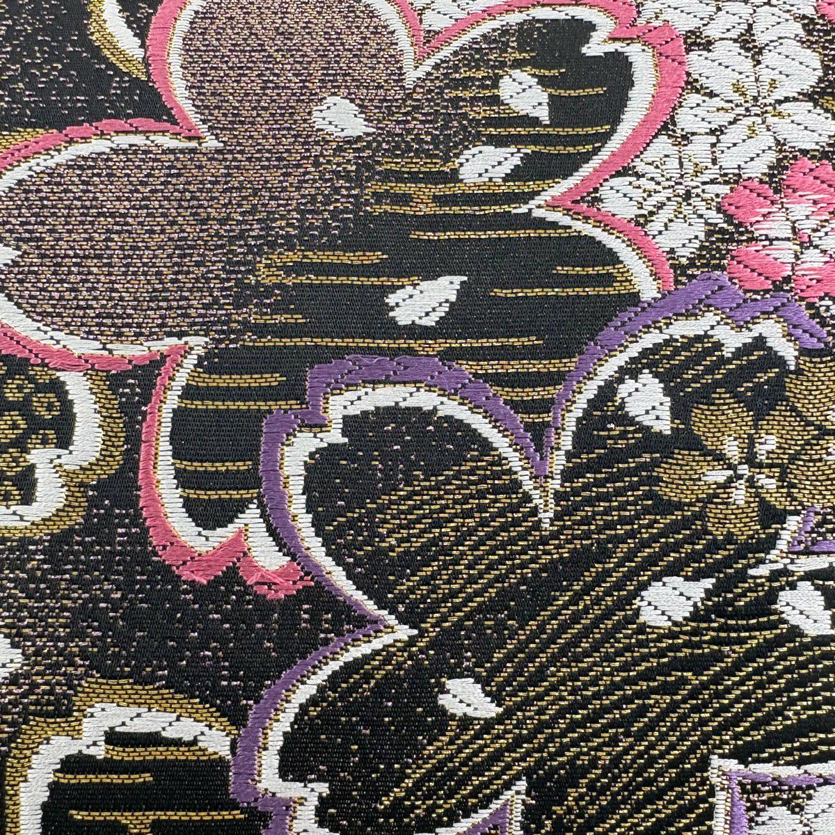 【美品】 袋帶 秀品級 櫻花 金絲 金色 六通 純蠶絲