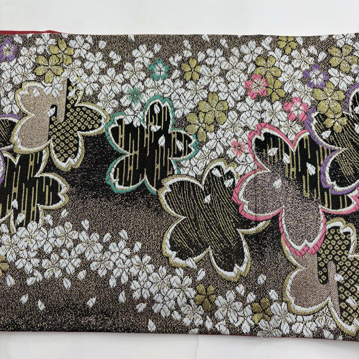 【美品】 袋帶 秀品級 櫻花 金絲 金色 六通 純蠶絲