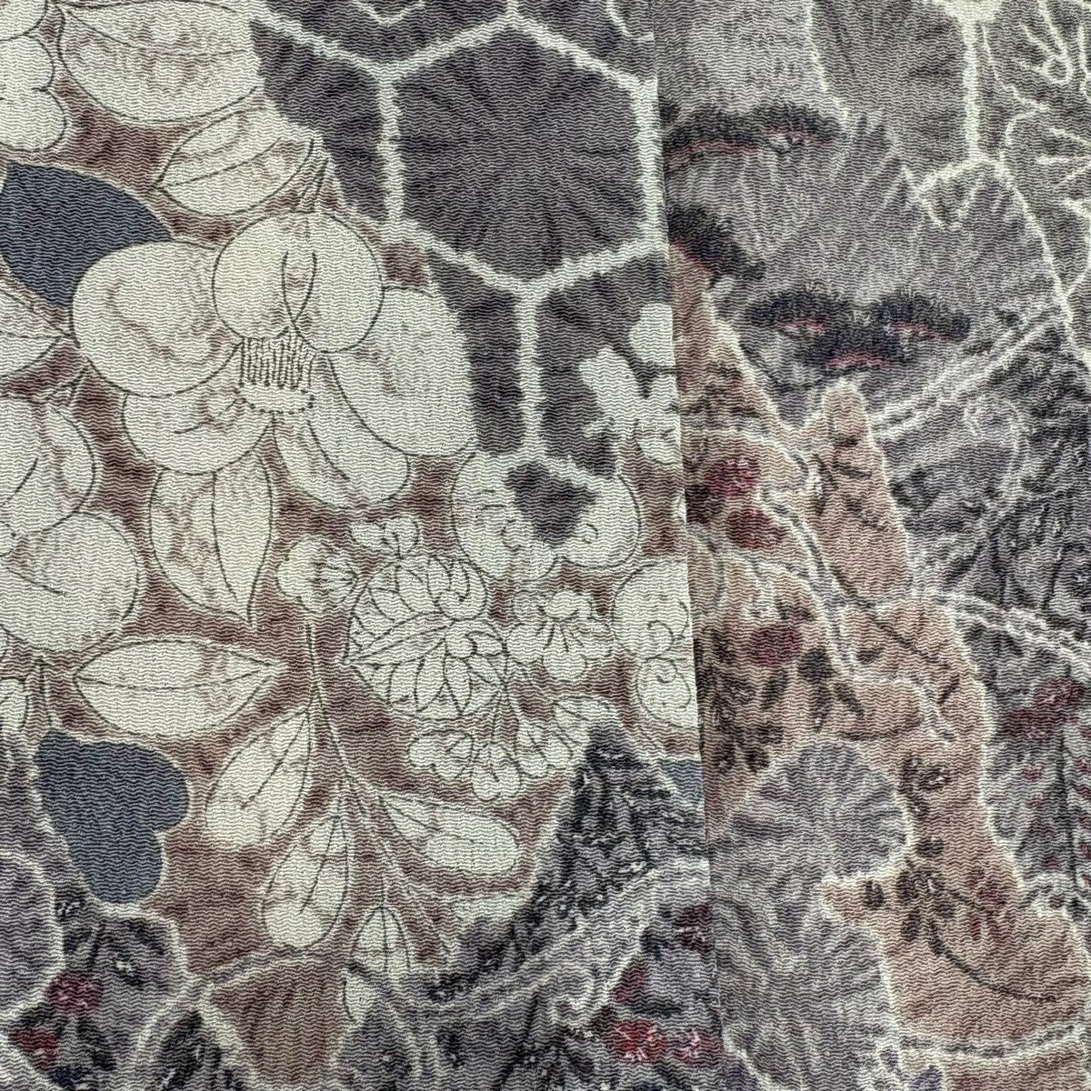 【美品】 小紋 身長151.5cm 袖長64.5cm M 雙層 草花紋紋 龜甲 灰紫 純蠶絲 秀品級