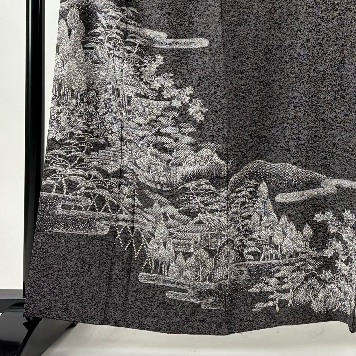 付下 身長159.5cm 袖長67.5cm L 雙層 風景 建物 墨 純蠶絲 秀品級
