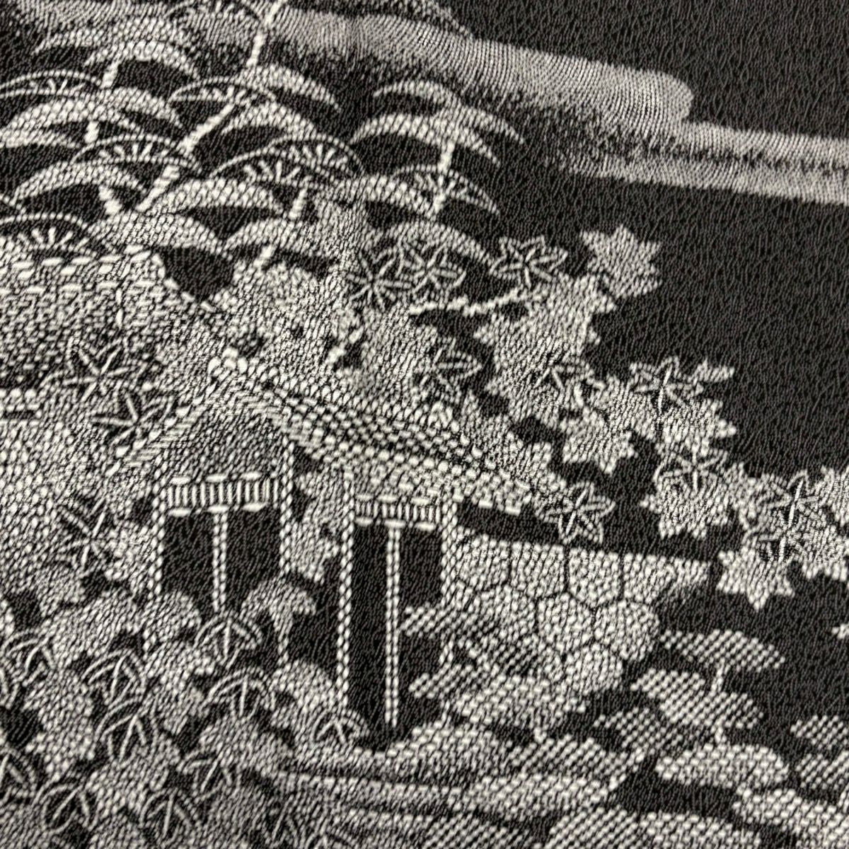 付下 身長159.5cm 袖長67.5cm L 雙層 風景 建物 墨 純蠶絲 秀品級