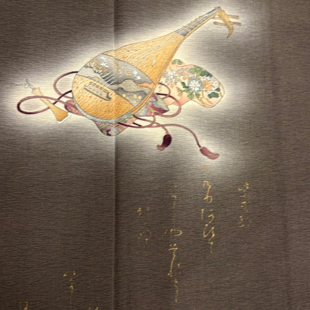 付下 身長154.5cm 袖長63.5cm S 雙層 樽本伊勢蔵 落款あり 和樂器 文字紋 金銀彩 漸層 灰茶 純蠶絲 優品級