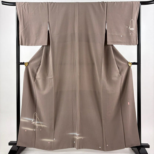 【美品】 付下 身長161cm 袖長67cm M 雙層 岡村蒼風 十日町友禪 落款あり 花籠 霞 漸層 灰茶 純蠶絲 秀品級