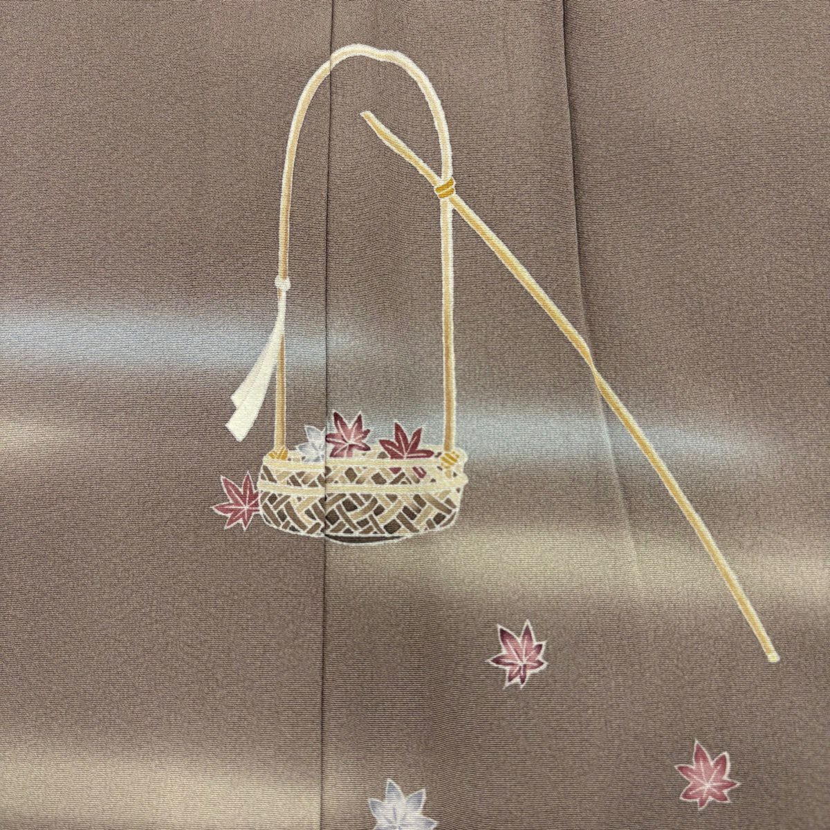 【美品】 付下 身長161cm 袖長67cm M 雙層 岡村蒼風 十日町友禪 落款あり 花籠 霞 漸層 灰茶 純蠶絲 秀品級