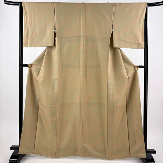 【美品】 小紋 身長164.5cm 袖長64.5cm M 雙層 落款あり 斜めぼかし柄 金通し 米色 純蠶絲 秀品級