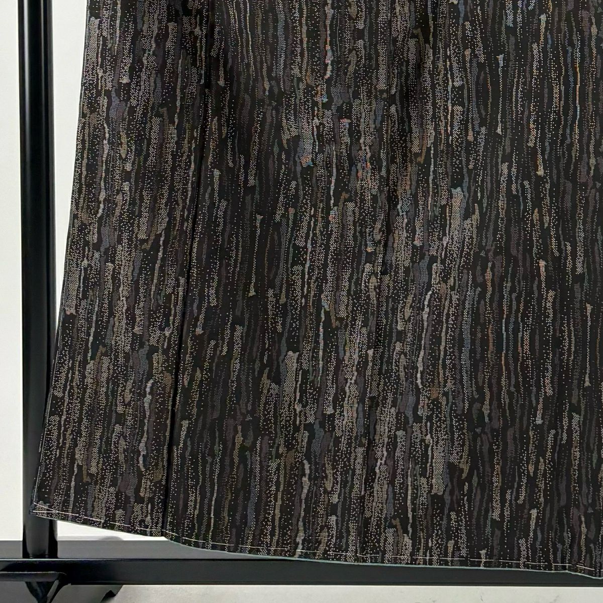 【美品】 大島織 身長158cm 袖長65cm M 雙層 純泥染 證書附帶 幾何圖案 黑 純蠶絲 優品級