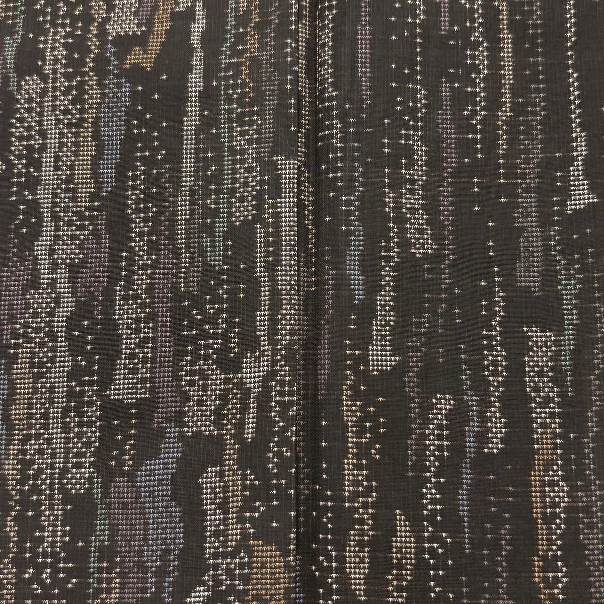 【美品】 大島織 身長158cm 袖長65cm M 雙層 純泥染 證書附帶 幾何圖案 黑 純蠶絲 優品級