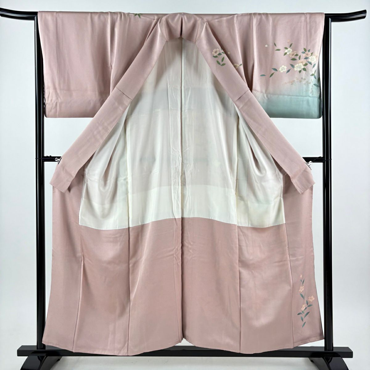 訪問服 身長156.5cm 袖長64.5cm M 雙層 牡丹 草花紋紋 金銀彩 漸層 粉紅 純蠶絲 優品級