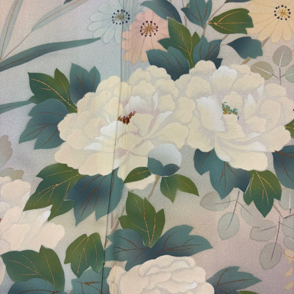 訪問服 身長156.5cm 袖長64.5cm M 雙層 牡丹 草花紋紋 金銀彩 漸層 粉紅 純蠶絲 優品級